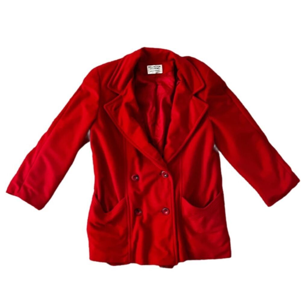 VTG Wellington fashions Red Double-Breasted Kashmiracle Peacoat Size L Vegan
